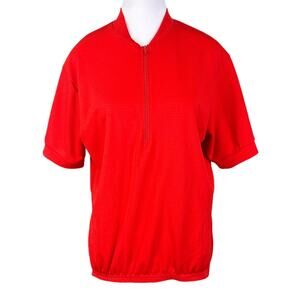 Canari Cycling Top Jersey Red Sz L Short Sleeve 1/2 Zip Back Pockets Made in USA